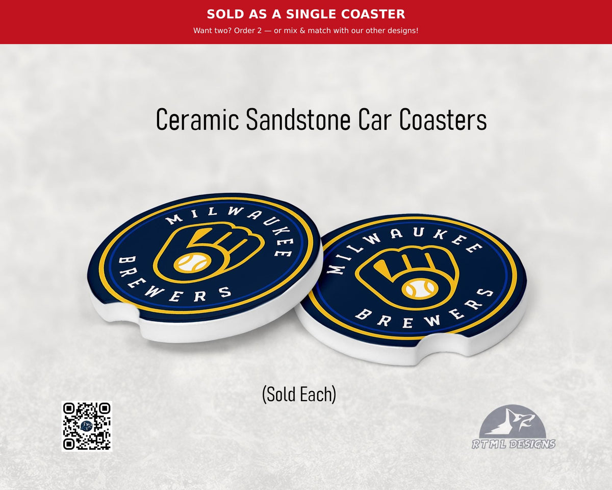 MLB -Milwaukee Brewers  - Ceramic Car Coaster (Single Pack)