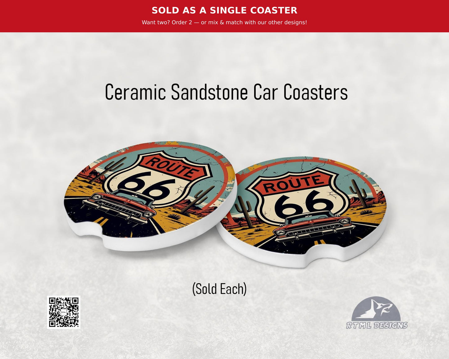 Route 66 - Ceramic Car Coaster (Single Pack)