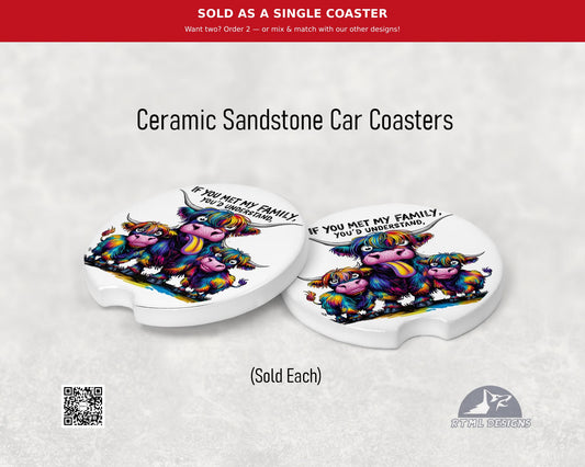 Cow - Family - Ceramic Car Coaster