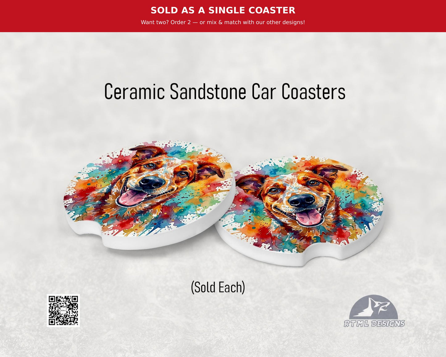 Dogs - Australian Cattle Dog / Red Healer - Ceramic Car Coaster (Single Pack) (Copy)
