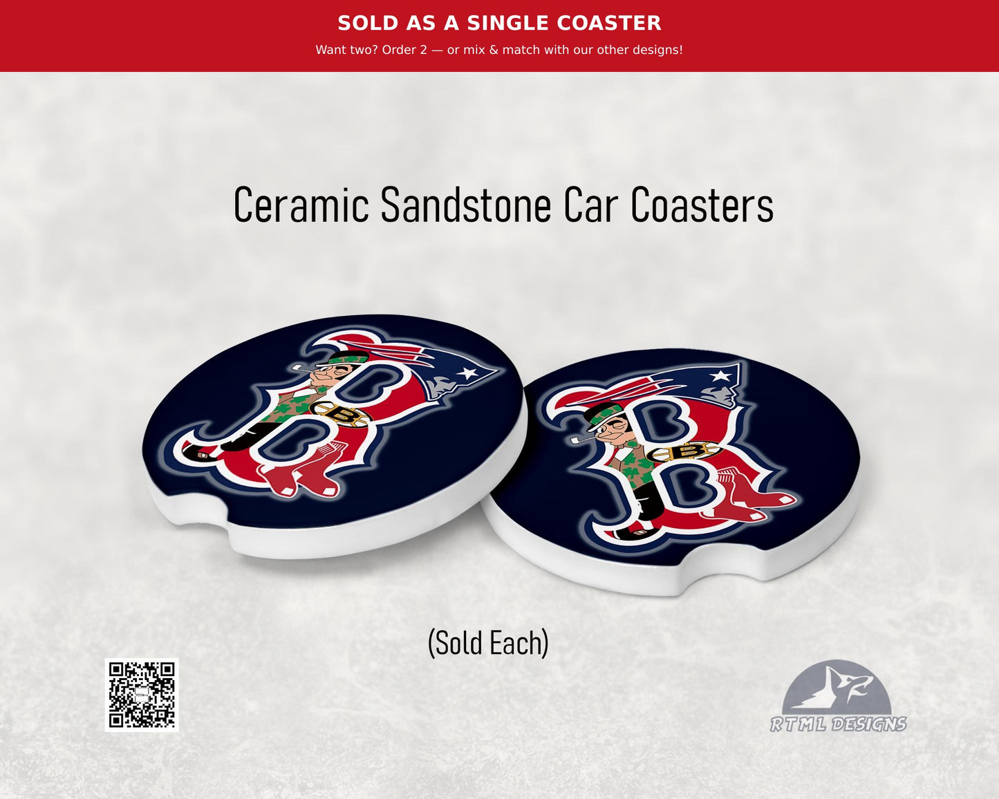 Boston Sports (Blue) - Ceramic Car Coaster (Single Pack)