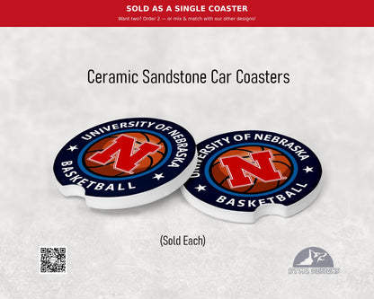 Nebraska Basketball - Ceramic Car Coaster | Officially Licensed Collegiate Product | University of Nebraska (Single Pack)