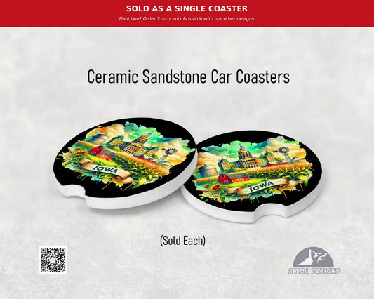 States: Iowa - Ceramic Car Coaster