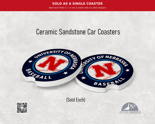 Nebraska Baseball - Ceramic Car Coaster | Officially Licensed Collegiate Product | University of Nebraska (Single Pack)