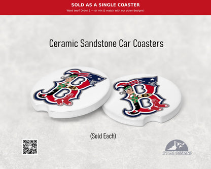 Boston Sports (White) - Ceramic Car Coaster (Single Pack)