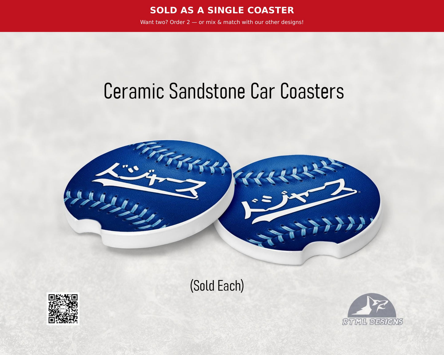 MLB - Dodgers in Japanese Katakana - Ceramic Car Coaster (Single Pack)