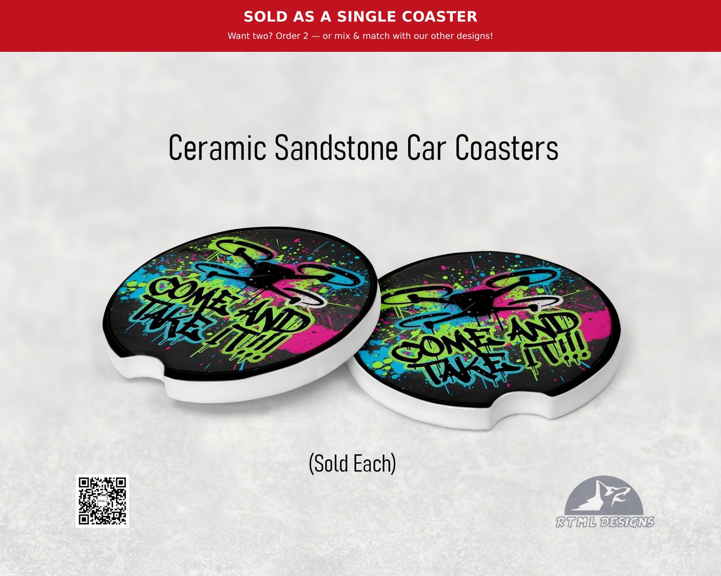 Drone: Come And Take It - Ceramic Car Coaster