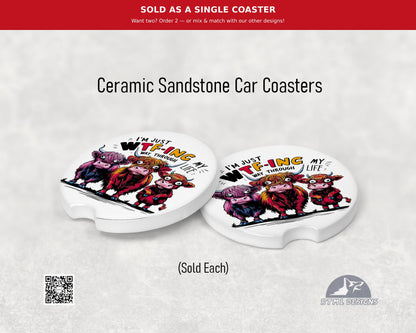 Cow - WTF - Ceramic Car Coaster