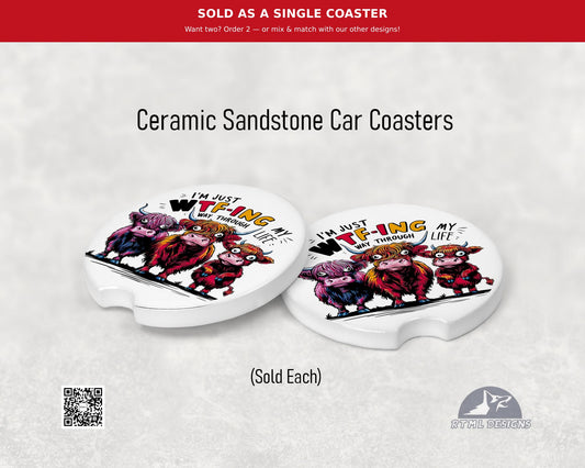 Cow - WTF - Ceramic Car Coaster