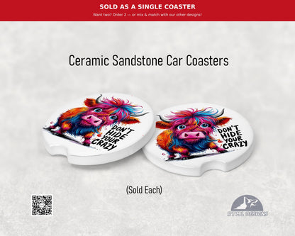 Cow - Crazy - Ceramic Car Coaster