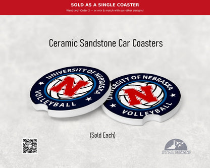 Nebraska Volleyball - Ceramic Car Coaster | Officially Licensed Collegiate Product | University of Nebraska (Single Pack)
