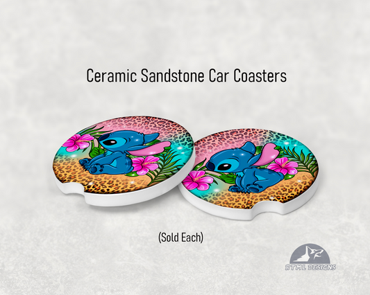 Stitch - Flowers - Ceramic Car Coaster